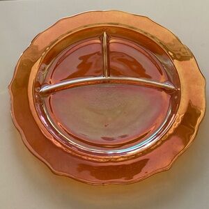 Orange Iridescent Vintage Federal Carnival Glass 3-Section Divided Platter